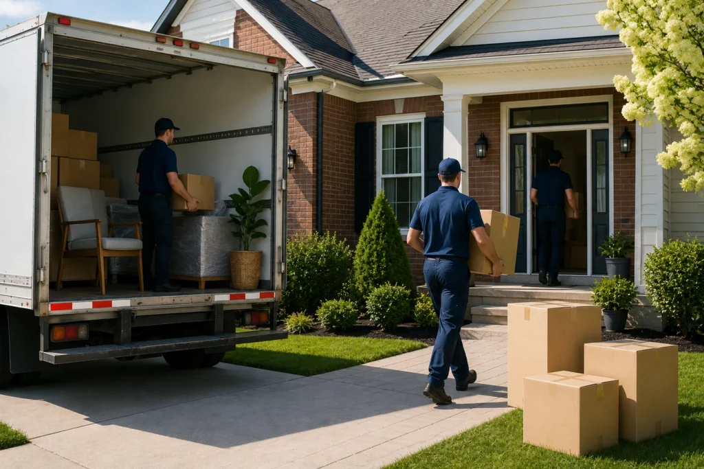 Movers unloading boxes