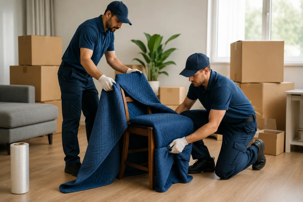 Professional movers packing