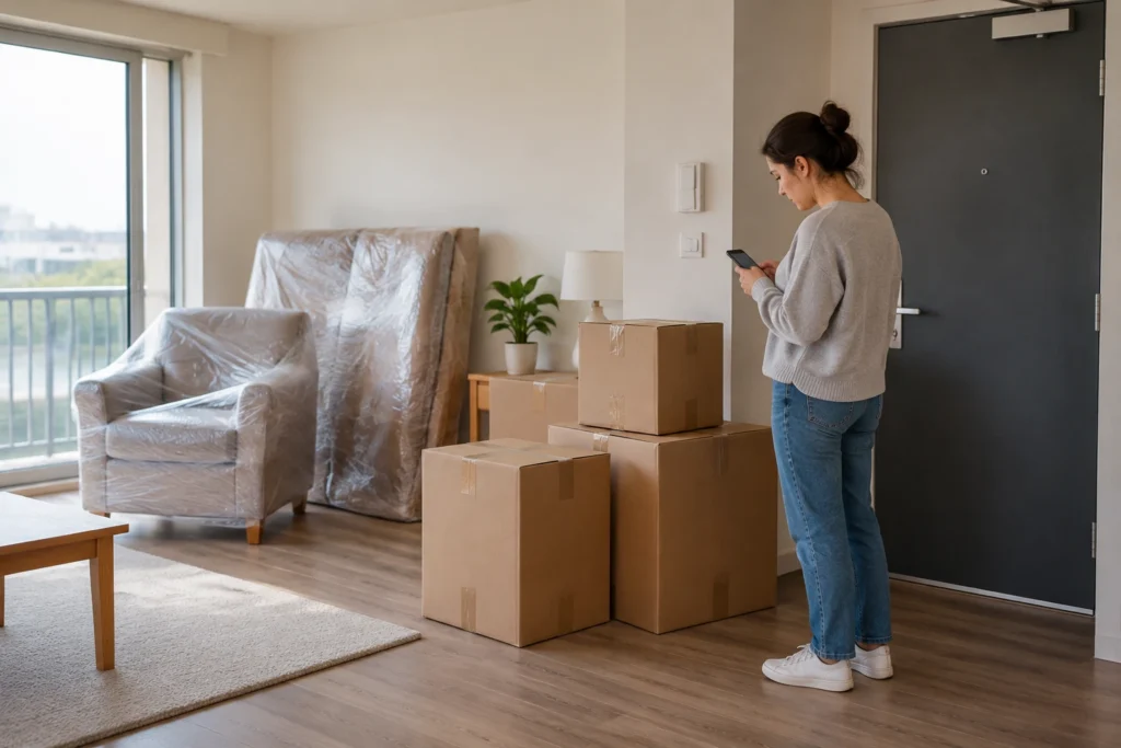 Packed belongings waiting between two homes