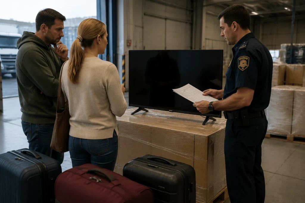 the officer discussing the Incorrect valuations of the TV with the owners